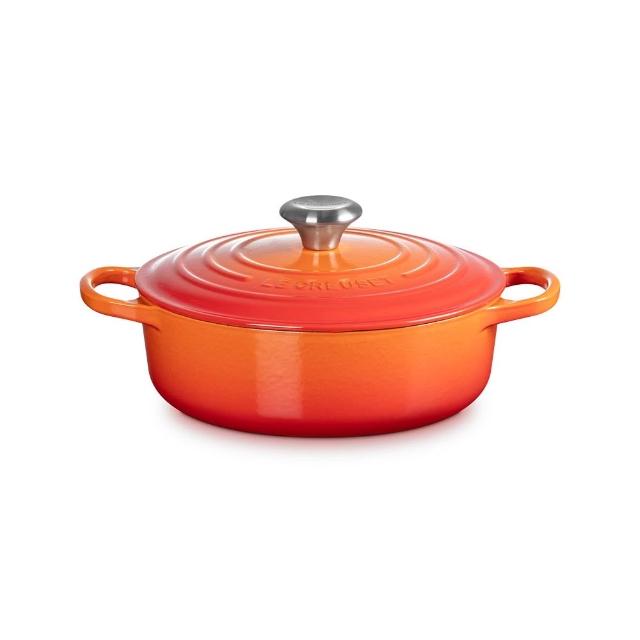 【Le Creuset】琺瑯鑄鐵鍋圓形燉鍋 24cm(櫻桃紅/火焰橘/貝殼粉/蛋白霜 4色選1)