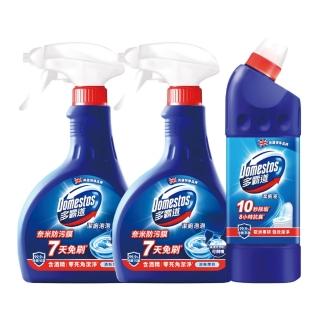 【DOMESTOS 多霸道】全方位浴廁清潔 3入組 潔廁泡泡/潔廁液 2款任選(薄荷香/海洋香 奈米防污膜 浴廁清潔劑)