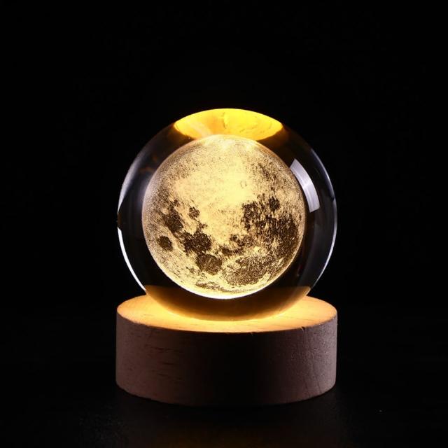 【A-ONE 匯旺】太陽系 流星 水晶球小夜燈 暖光夜燈 交換禮物 生日禮物燈 情人節 兒童房 LED木座