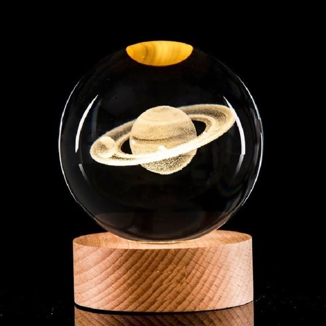 【A-ONE 匯旺】太陽系 流星 水晶球小夜燈 暖光夜燈 交換禮物 生日禮物燈 情人節 兒童房 LED木座