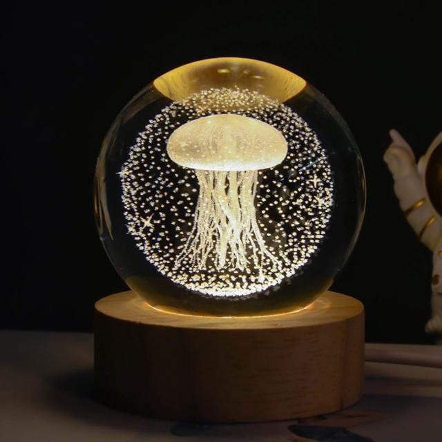 【A-ONE 匯旺】太陽系 流星 水晶球小夜燈 暖光夜燈 交換禮物 生日禮物燈 情人節 兒童房 LED木座