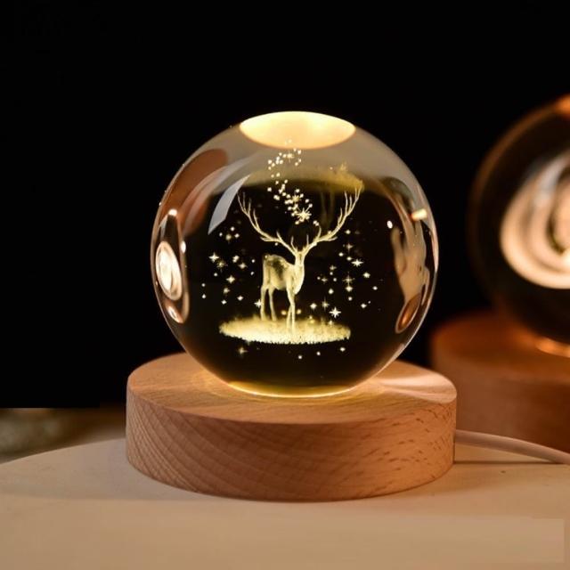 【A-ONE 匯旺】太陽系 流星 水晶球小夜燈 暖光夜燈 交換禮物 生日禮物燈 情人節 兒童房 LED木座