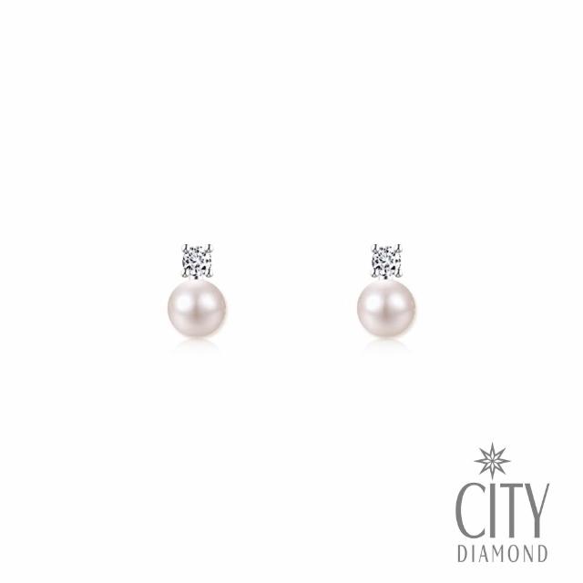 【City Diamond 引雅】天然珍珠 925純銀耳針 晶鑽鋯石 方形 水滴  耳環-多款任選(珠潤月詠系列)