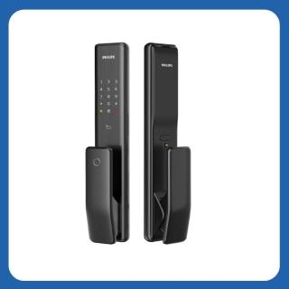 【Philips 飛利浦】ALPHA 五合一推拉式智能門鎖/電子鎖 曜石黑(指紋│卡片│密碼│鑰匙│WIFI/含安裝)