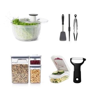 13634155 OL 【OXO】蔬菜脫水器6L/POP長方3件組/不傷鍋矽膠3件組/備料2件組(4選1)