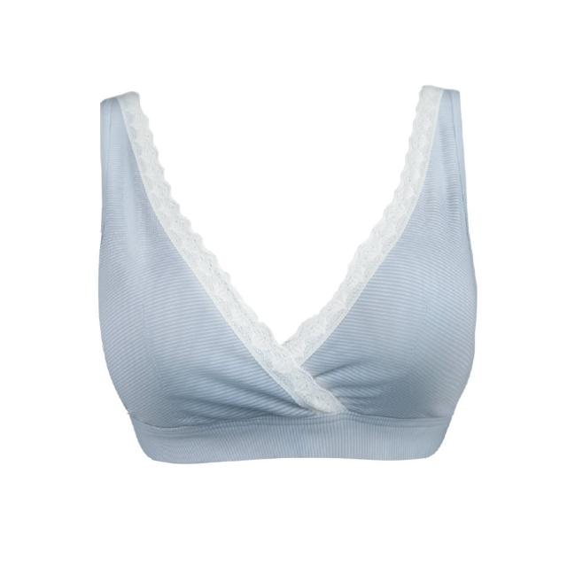 【Gennies 奇妮】哺乳內衣 咖啡紗交叉款無鋼圈內衣(莫蘭迪藍)