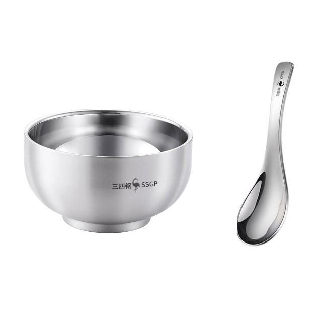【PUSH!】餐具用品 316不銹鋼碗 雙層隔熱防燙飯碗兒童碗耐摔碗 湯碗食品級碗 附湯匙(碗 13CM E207-1)