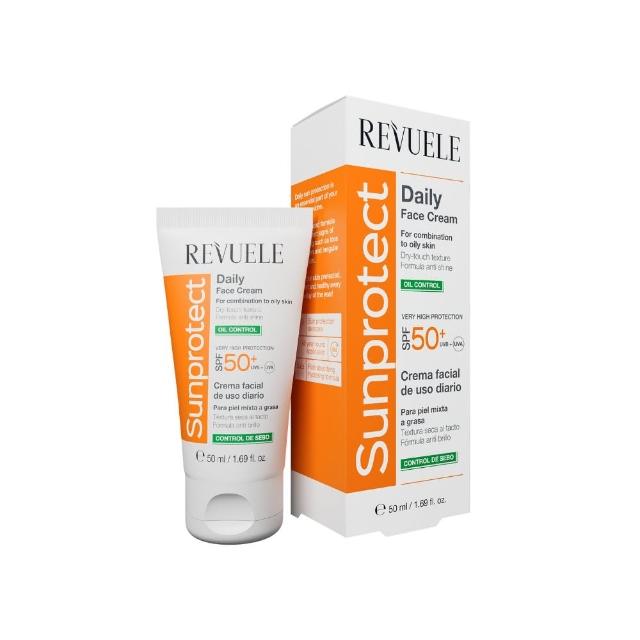 【REVUELE 瑞膚露】全日防曬乳SPF50+ 50ml-2入/3款任選(控油清爽/保濕輕透/神經醯胺淨瑕)