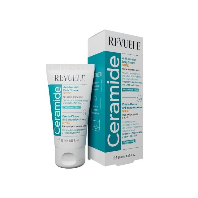 【REVUELE 瑞膚露】全日防曬乳SPF50+ 50ml-2入/3款任選(控油清爽/保濕輕透/神經醯胺淨瑕)