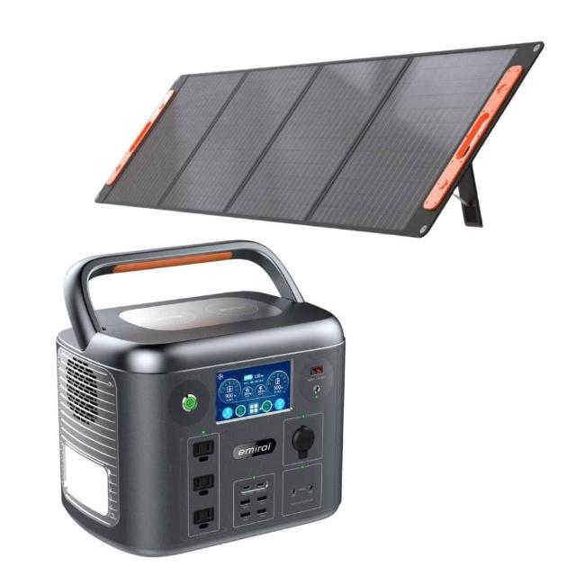 【emirai】次世代行動電站1500W+200W太陽能板組-太空灰EMR1500(戶外防災露營儲能電站/安全耐用磷酸鐵鋰)