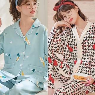 【Annita】買一送一 法蘭絨居家服+棉質前開扣兩件式(兩件式套裝/連身睡衣/居家服/長袖/可當哺乳睡衣)