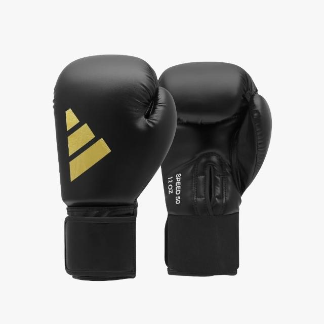 【adidas 愛迪達】SPEED 50 速度型耐擊打拳擊手套+3.5M手綁帶超值組(拳擊 泰拳 格鬥 搏擊 拳套 健身 有氧)