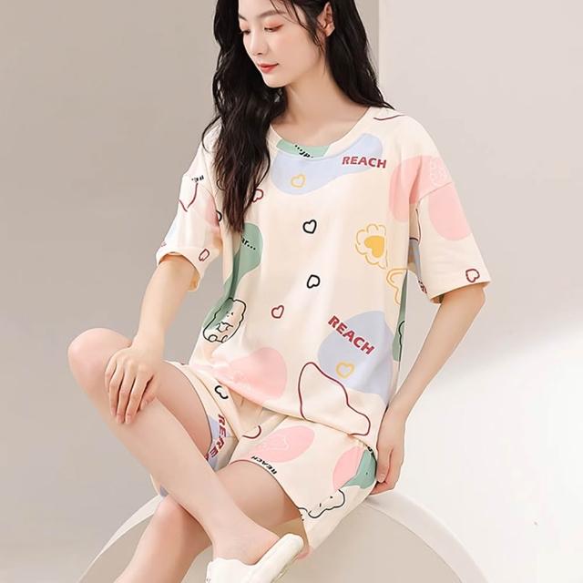 【Chic Chic 琪琪】1套組-可愛俏皮印花帶胸墊居家服-多款可選(睡衣套裝/短袖長褲/春夏睡衣/睡裙/居家套裝)