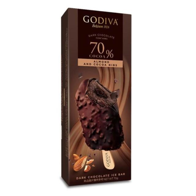 【GODIVA】54%黑巧克力夏威夷果仁/70%黑巧克力熟可可杏仁脆粒雪糕；任選6支(冰淇淋/冰棒/甜品/甜點)