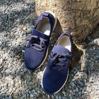 【TRAQ】美國舒適計步鞋 機能鞋 走路鞋 休閒鞋 足弓鞋 女鞋 海軍藍色 FROLIQ(飛織襪套鞋)
