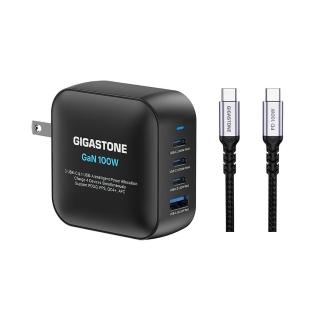 【Gigastone 立達國際】100W 氮化鎵四孔USB-C充電器+C to C 100W傳輸充電線(iPhone18/MacBook快充充電頭)