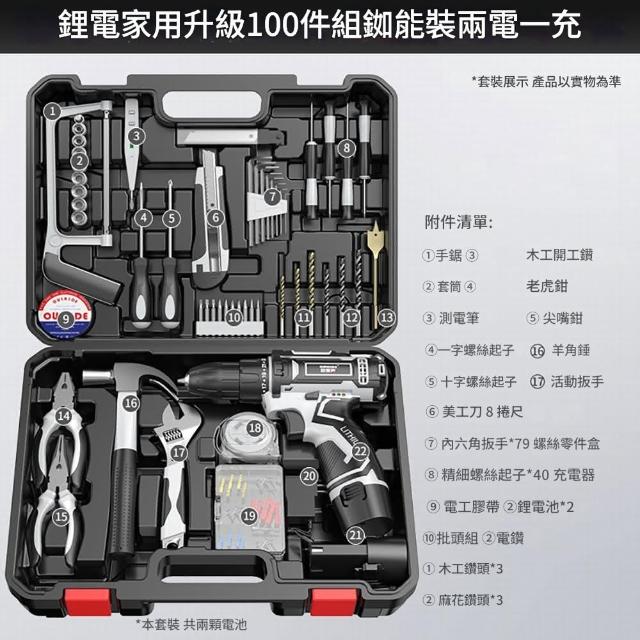 【凱勒】五金工具套組 電動工具套組 家用工具箱 多功能起子鋸子組合 手工具組(超值100件套 滿足日常需求)