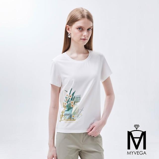 【MYVEGA 麥雪爾】MA涼感冰瓷棉彈性印花造型上衣-多款任選(日系/女上衣/涼感/短袖/冰瓷棉)