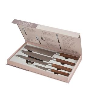 【HAPPYCALL】木質紋料理刀具5件組(8吋主廚刀/方形主廚刀/麵包刀/3.5吋水果刀/料理剪)