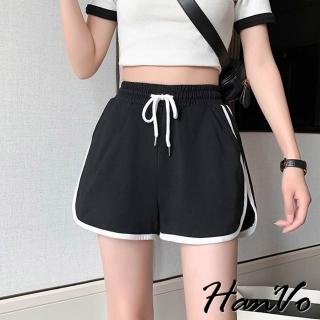 【HanVo】現貨 修飾身型! 運動休閒短褲 棉質寬鬆居家褲(韓系女裝 女生褲裝 A03-2117)