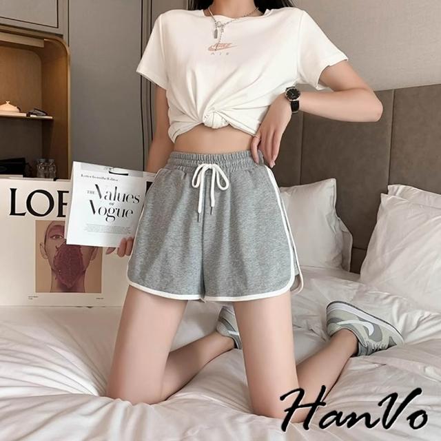 【HanVo】現貨 修飾身型! 運動休閒短褲 棉質寬鬆居家褲(韓系女裝 女生褲裝 A03-2117)