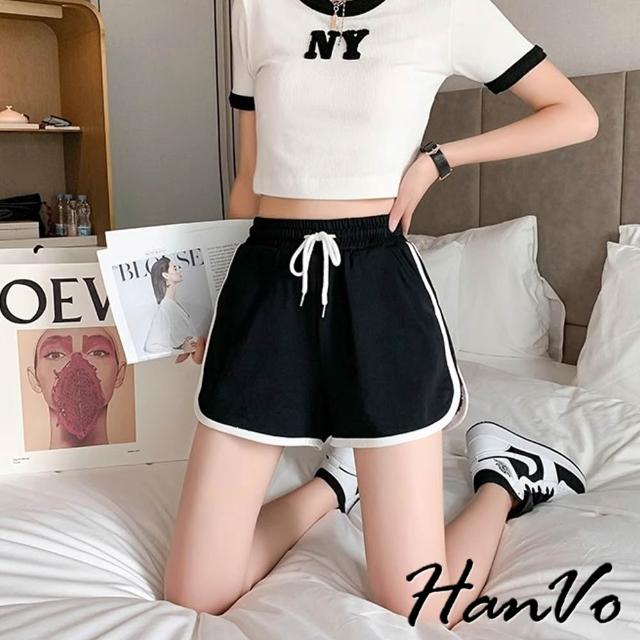 【HanVo】現貨 修飾身型! 運動休閒短褲 棉質寬鬆居家褲(韓系女裝 女生褲裝 A03-2117)