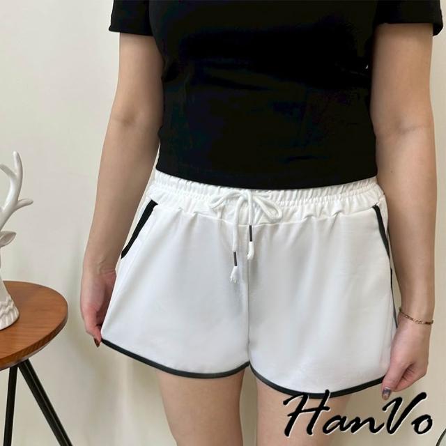 【HanVo】現貨 修飾身型! 運動休閒短褲 棉質寬鬆居家褲(韓系女裝 女生褲裝 A03-2117)