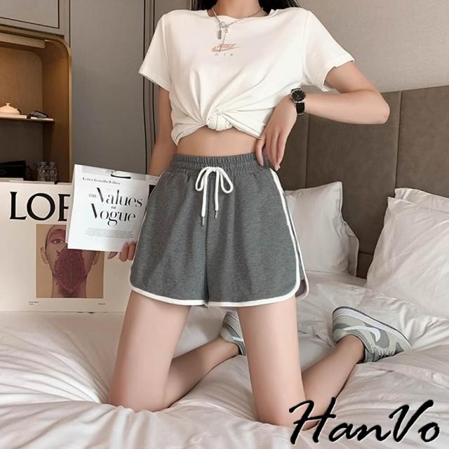 【HanVo】現貨 修飾身型! 運動休閒短褲 棉質寬鬆居家褲(韓系女裝 女生褲裝 A03-2117)