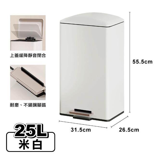 【ONE HOUSE】格拉斯高質感靜音緩降 401不鏽鋼垃圾桶-25L 平蓋/弧蓋 任選 1入(踩踏垃圾桶/緩降垃圾桶)