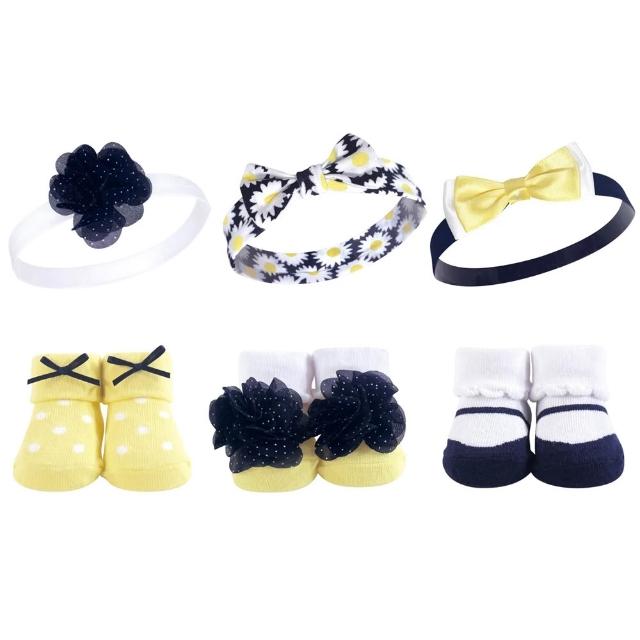 【Hudson Baby】盒損良品福利品!彌月禮盒-女嬰兒髮帶+襪子6件(頭花髮飾寶寶襪新生兒)