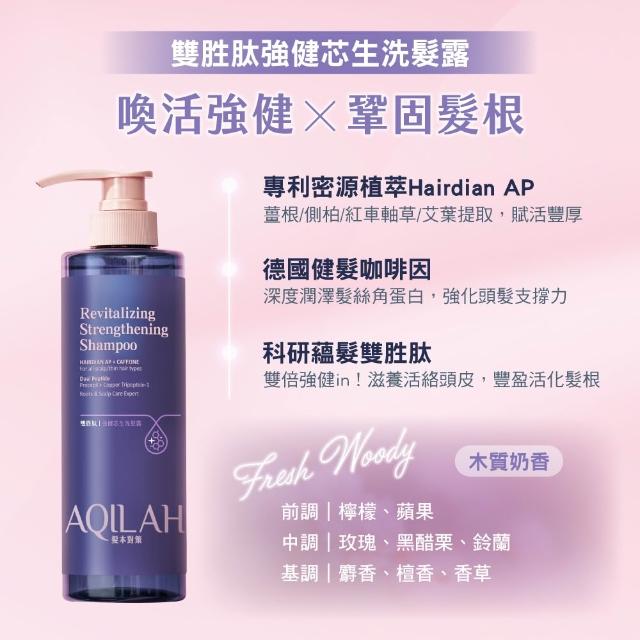 【美吾髮】AQILAH髮本對策 雙胜肽強健芯生洗護髮3入組(520ml/強健/豐盈/控油/去屑/奇蹟小藍瓶)