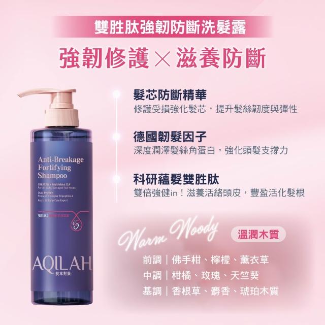 【美吾髮】AQILAH髮本對策 雙胜肽強健芯生洗護髮3入組(520ml/強健/豐盈/控油/去屑/奇蹟小藍瓶)