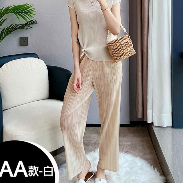 【K.W.】MOMO限搶新品三宅風褶皺褲夏季薄款上衣褲裙(中長裙 小香風 涼感褲 牛仔褲 輕薄 涼感裙)