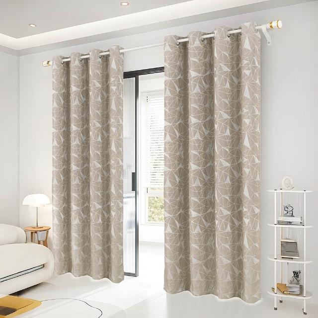【BonBon naturel】2入全遮光侘寂風質感孔式加厚門簾/窗簾_130*210CM/幾何三角(全遮光/空調簾/門簾/窗簾)
