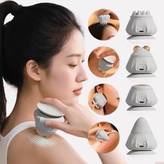 【Cube】吸附式電動筋膜球 多功能熱敷按摩儀 凸點筋膜球 頭部按摩 肩頸按摩 健身放鬆器(配4款按摩頭)