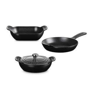 【Le Creuset】 Gourmand 專業迷你鑄鐵鍋具3入組(烤盤13cm、煎盤16cm、鐵鍋13cm)