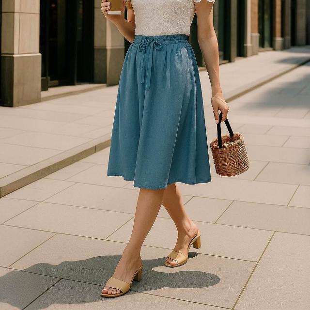 【ICHE 衣哲】Cop.Copine 法國原裝進口簡約百搭鬆緊綁帶造型半長圓裙-2色