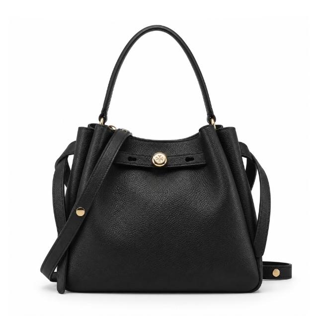【TORY BURCH】ROMY 荔枝紋皮革束帶繩手提/斜背兩用水桶包(多色選)