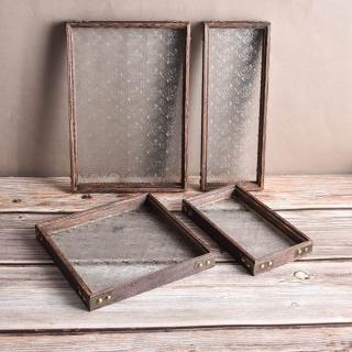 【Homely Zakka】北歐復古木質海棠花輕奢玻璃托盤/餐盤/置物盤_4款任選(防滑托盤 收納盤 餐廳托盤 大托盤)
