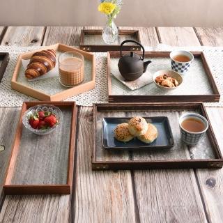 【Homely Zakka】北歐復古木質海棠花輕奢玻璃托盤/餐盤/置物盤_6款任選(防滑托盤 收納盤 餐廳托盤 大托盤)