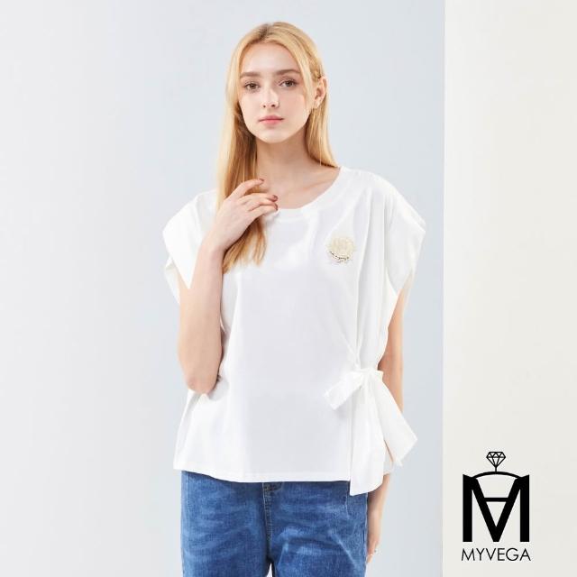 【MYVEGA 麥雪爾】出清品 MA高含棉蝴蝶結綁帶/字母刺繡寬鬆連袖上衣-多款任選(純棉/均碼M-L可穿)