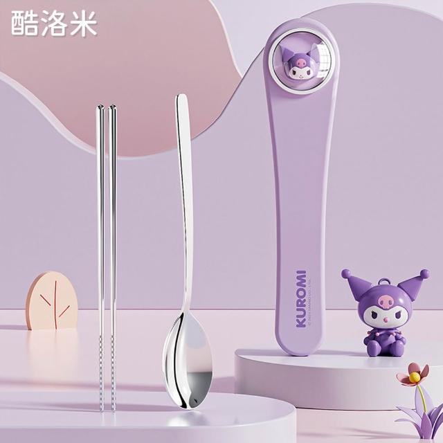【SANRIO 三麗鷗】萌趣便攜304不鏽鋼筷子湯匙環保餐具組 附收納盒(酷洛米/美樂蒂/凱蒂貓/大耳狗/帕恰狗)