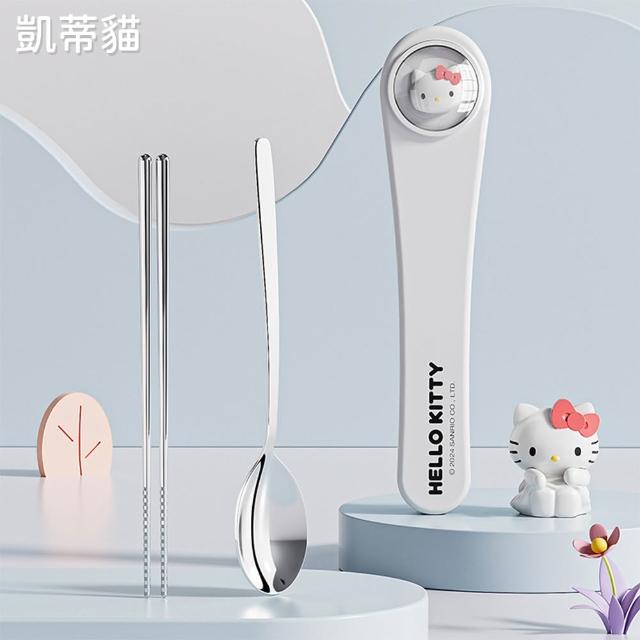 【SANRIO 三麗鷗】萌趣便攜304不鏽鋼筷子湯匙環保餐具組 附收納盒(酷洛米/美樂蒂/凱蒂貓/大耳狗/帕恰狗)