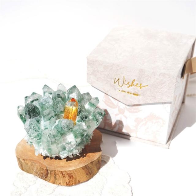匠俱】招財綠幽靈水晶柱天然黃水晶球原石擺件搭配消磁晶簇套裝(辦公室
