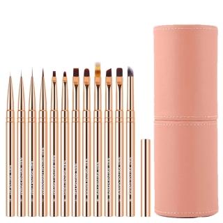 【修飾美甲】高奢美甲刷具12件套-附收納筒(凝膠筆 彩繪筆 光療筆 拉線筆 點鑽筆 美甲刷 專業)