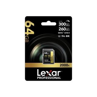 【Lexar 雷克沙】全新專業版 64GB SDXC 2000x  UHS-II 8K 記憶卡 Gold系列(300 MB/s  終身有限保固)