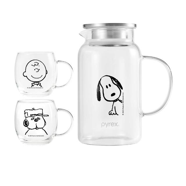【CorelleBrands 康寧餐具】PYREX SNOOPY耐熱玻璃水壺1壺2杯組(一壺二杯/冷水壺)-兩款任選