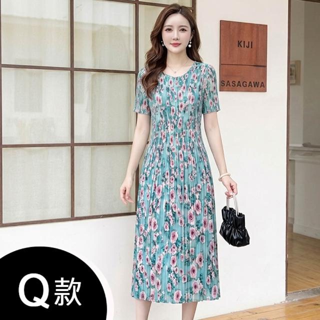 【K.W.】MOMO限定春季新品韓國簡約三宅風輕褶衣洋裝(壓褶 中大尺碼 短袖 輕薄 小香風)