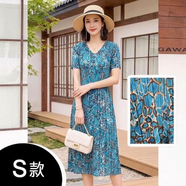 【K.W.】MOMO限定春季新品韓國簡約三宅風輕褶衣洋裝(壓褶 中大尺碼 短袖 輕薄 小香風)