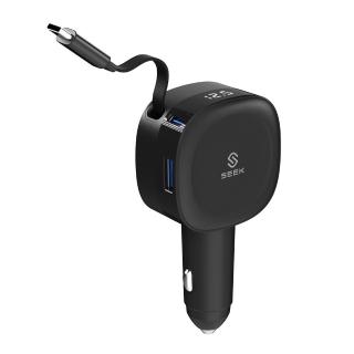 【SEEK】PD60W伸縮線車用電源供應器/充電器CU-C601(雙Type-C、快充、防火)